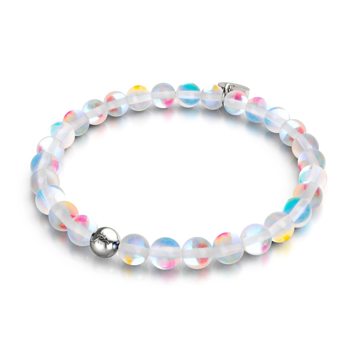 Regenbogen-Supernova | 925er Sterlingsilber | Galaxie-Glasperlenarmband